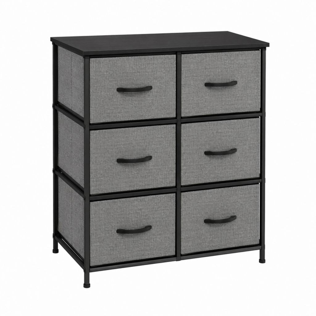 Commode de rangement 6 tiroirs gris et noir en polyester et acier 63 x 30 x 73 cm