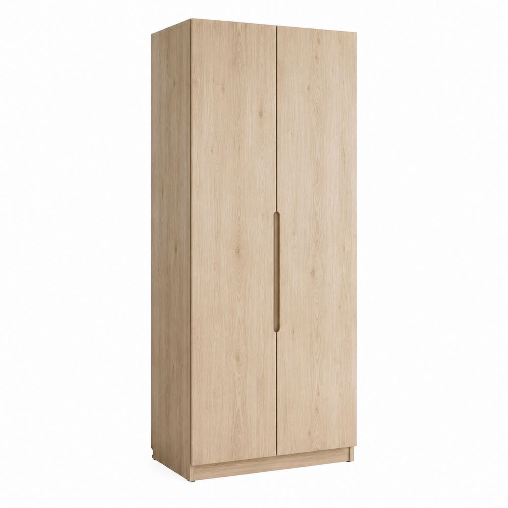 Armoire de chambre 2 portes chêne clair en panneaux de particules 80 x 52 x 190 cm