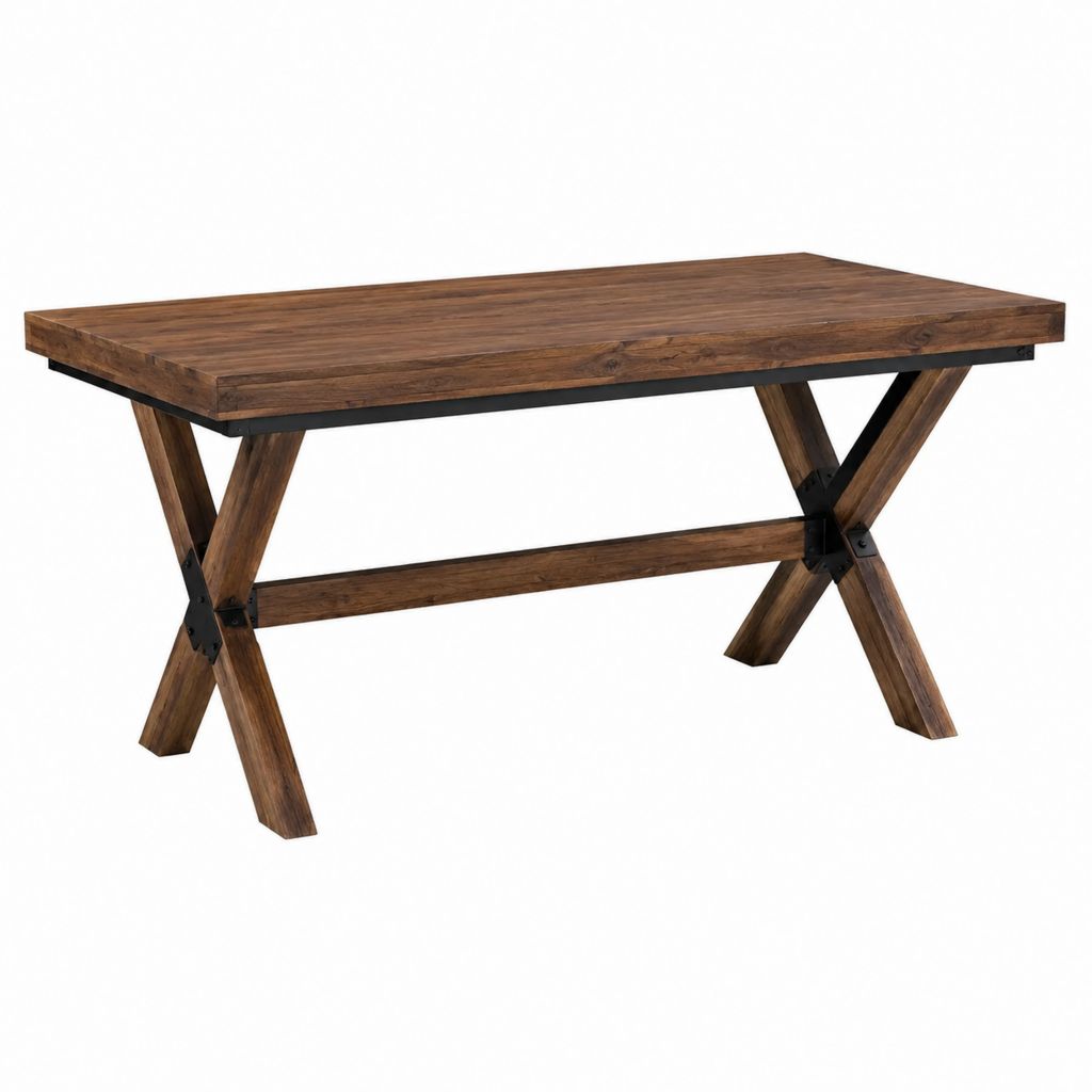Table à manger rectangulaire en bois massif d’acacia marron et acier noir 180 x 90 x 76 cm