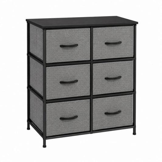 Commode de rangement 6 tiroirs gris et noir en polyester et acier 63 x 30 x 73 cm
