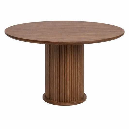Table à manger ronde marron en MDF plaqué noyer 120 x 75 cm