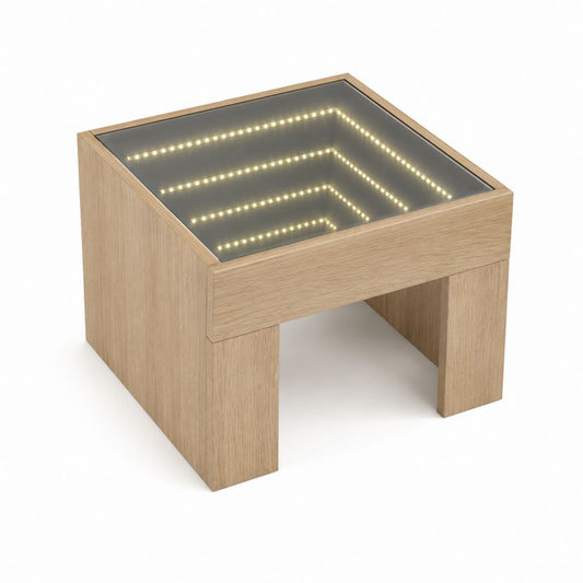 Table de chevet carrée effet chêne avec plateau miroir LED 45 x 45 x 50 cm