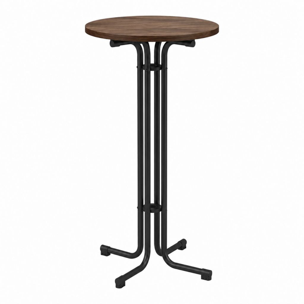 Table de bar ronde noyer et acier noir Ø 60 cm hauteur 110 cm