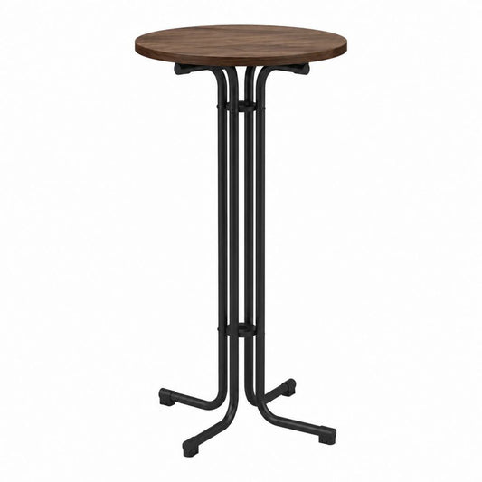 Table de bar ronde noyer et acier noir Ø 60 cm hauteur 110 cm