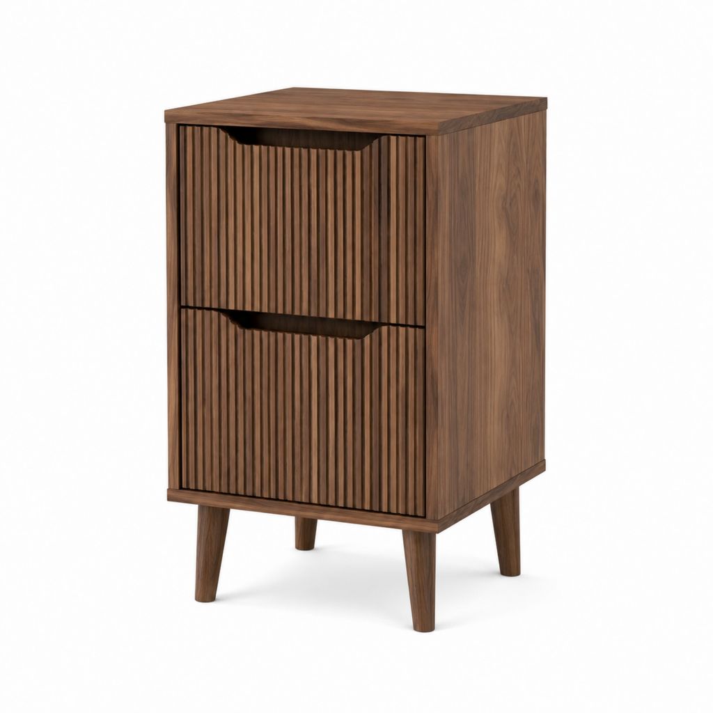 Table de chevet 2 tiroirs noyer MDF plaqué rectangulaire 45 x 40 x 65 cm