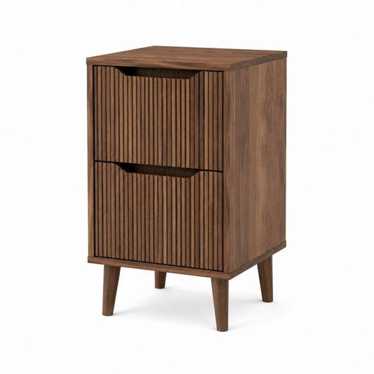 Table de chevet 2 tiroirs noyer MDF plaqué rectangulaire 45 x 40 x 65 cm