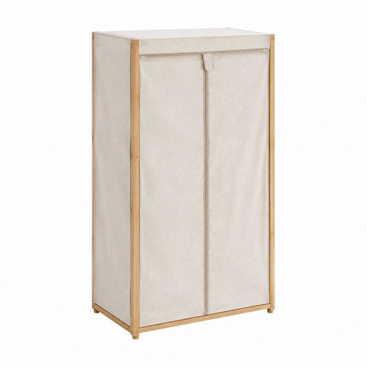 Armoire de chambre à 2 portes beige en bambou et polyester 90 x 50 x 170 cm
