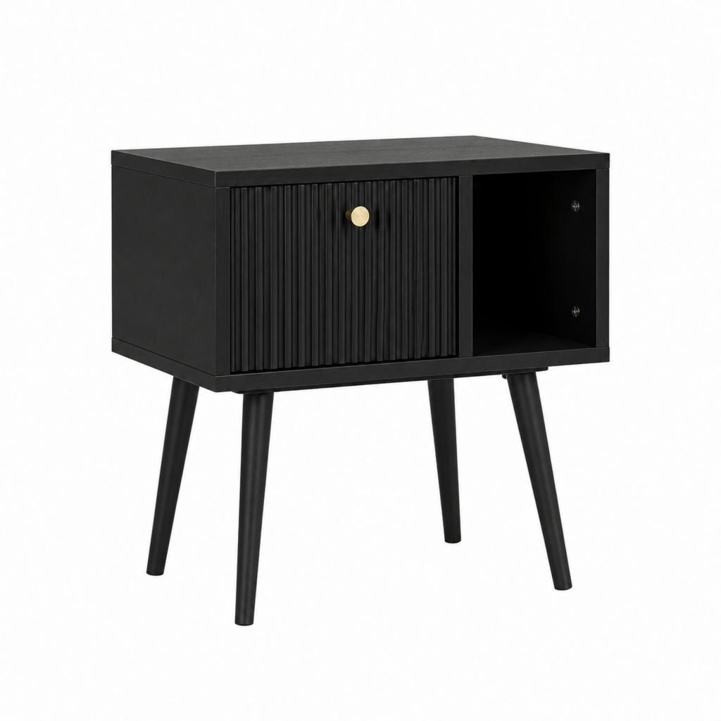 Table de chevet noire en panneaux MDF rectangulaire avec porte coulissante 60 x 40 x 60 cm