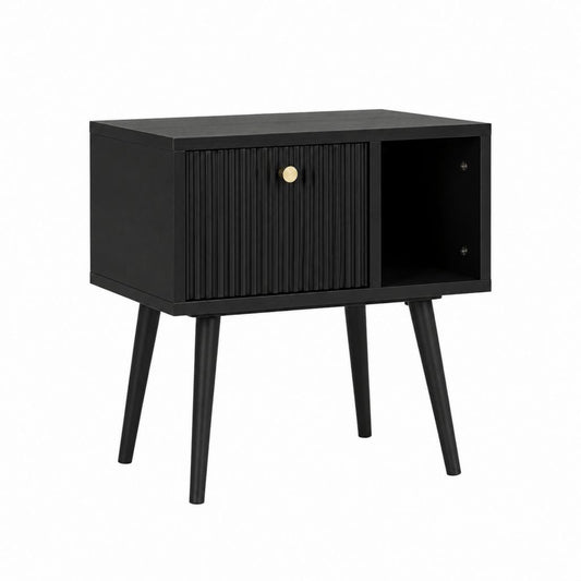 Table de chevet noire en panneaux MDF rectangulaire avec porte coulissante 60 x 40 x 60 cm