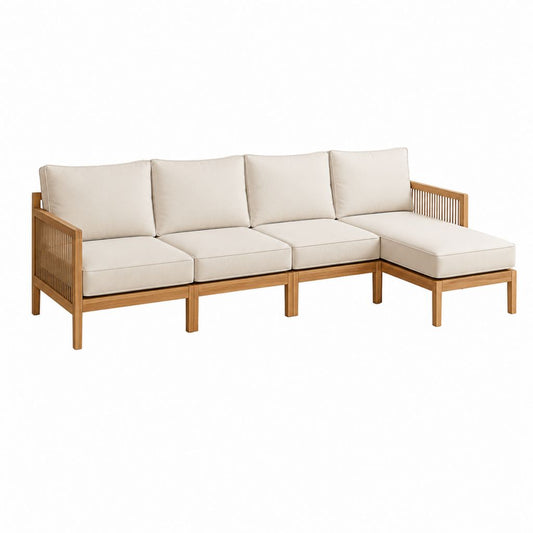 Canapé de jardin d'angle 4 places beige en acacia 250 x 160 x 78 cm