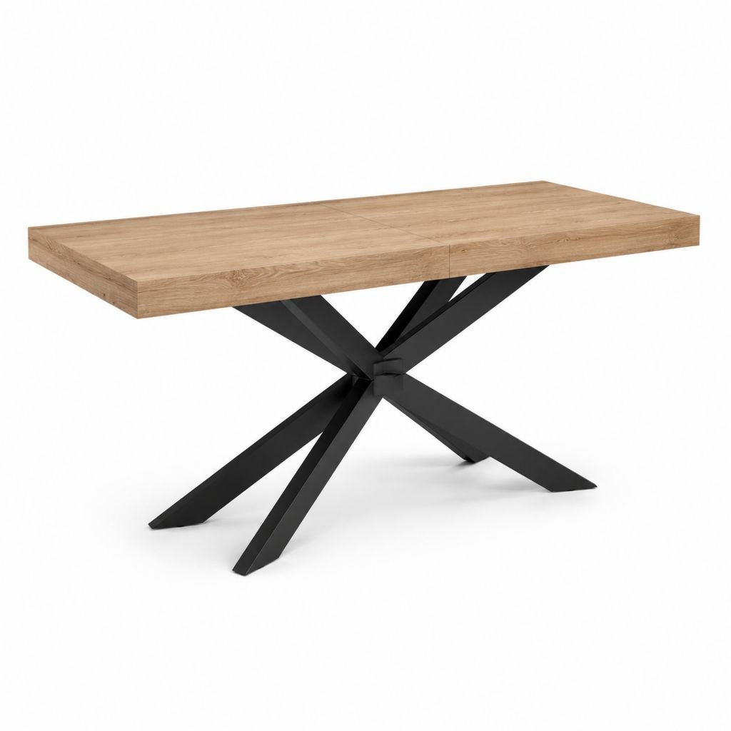 Table à manger rectangulaire décor chêne et acier noir 180 x 90 x 76 cm