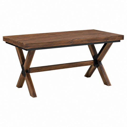 Table à manger rectangulaire en bois massif d’acacia marron et acier noir 180 x 90 x 76 cm