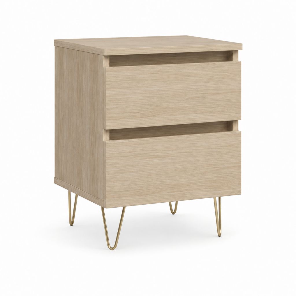 Table de chevet 2 tiroirs chêne clair MDF rectangulaire 40 x 35 x 55 cm